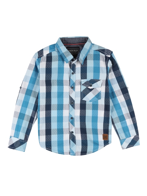

Cherokee Boys Blue & White Regular Fit Checked Casual Shirt