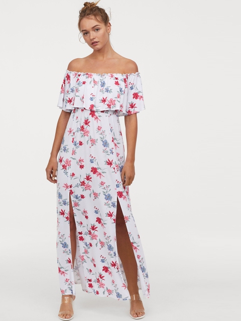 H&M Women White Printed Maxi Dress With A Flounce