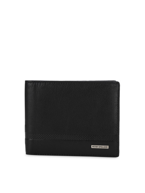 

Peter England Men Black Leather Solid Two Fold Wallet