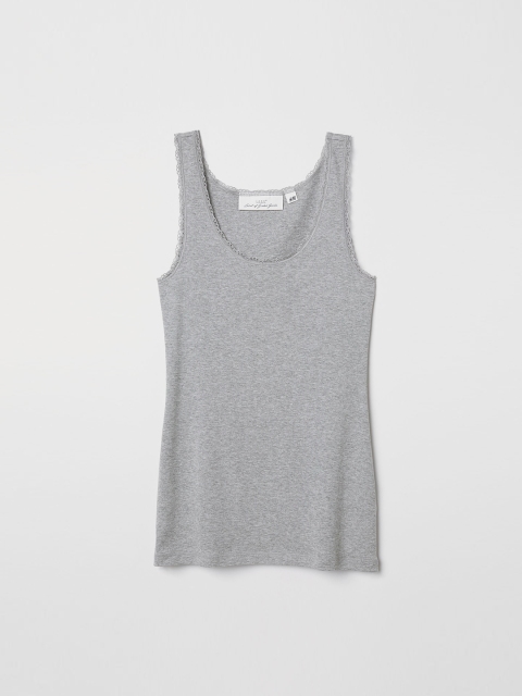 

H&M Women Grey Solid Vest Top With Lace Trims