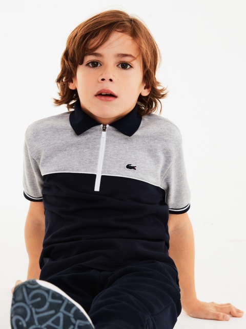 

Lacoste Boys Grey Melange Colourblocked Polo Collar T-shirt