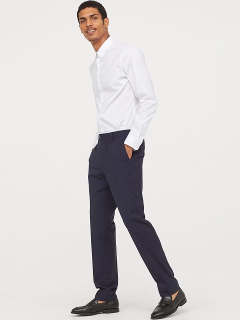 

H&M Men Blue Solid Wool Suit Trousers Slim Fit