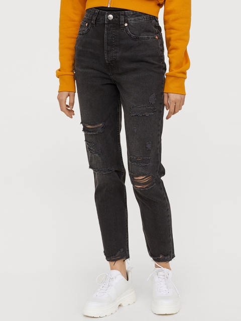 

H&M Women Black Slim Mom Jeans Trashed