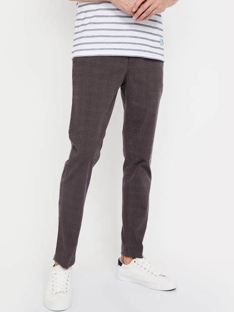 

CODE by Lifestyle Men Brown Slim Fit Checked Regular Trousers