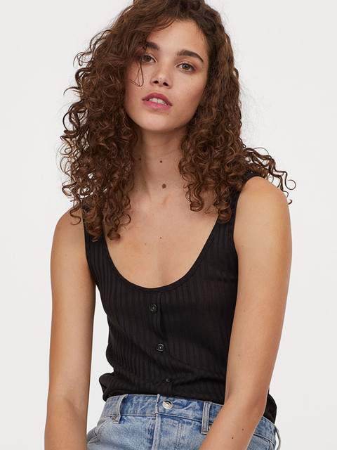 

H&M Women Black Ribbed Strappy Top