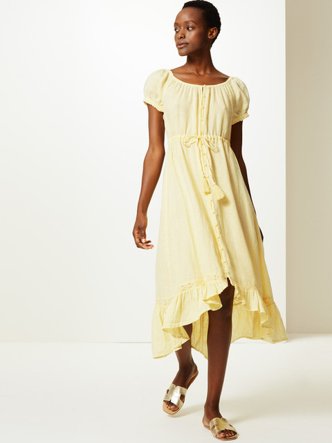

Marks & Spencer Women Yellow Pure Linen Blouson Dress
