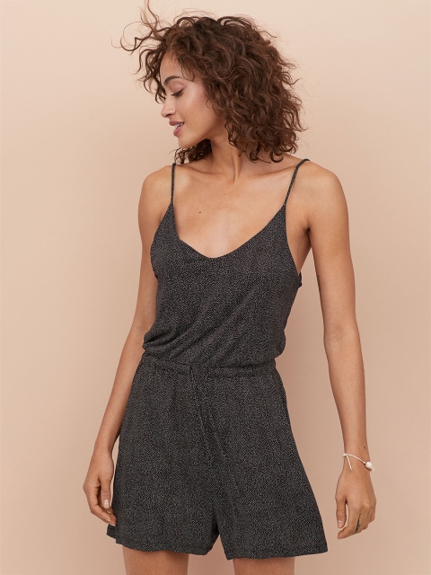 

H&M Women Black Printed Jersey Playsuit