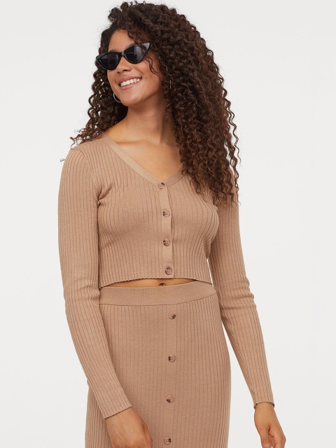 

H&M Women Beige Ribbed Cardigan