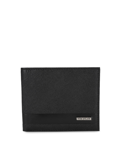

Peter England Men Black Leather Textured Two Fold Wallet