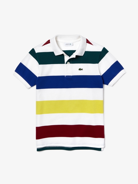 

Lacoste Boys White & Blue Striped Polo Collar T-shirt
