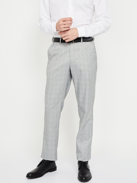 

CODE by Lifestyle Men Grey Slim Fit Checked Formal Trousers