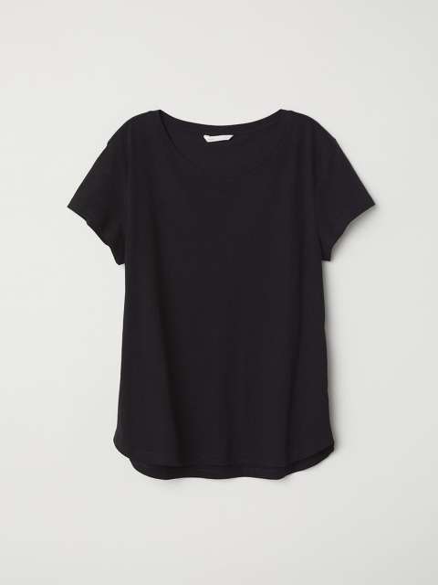 

H&M Women Black Solid Cotton T-shirt