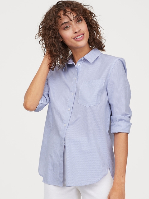 

H&M Women Blue Solid Cotton shirt