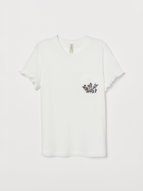 

H&M Women White Solid Tops with embroidery