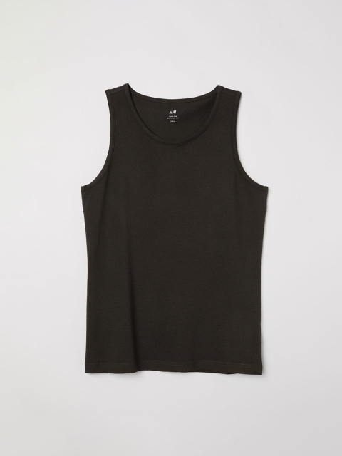 

H&M Men Black Solid Cotton Jersey Vest T-shirt