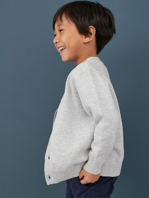 H&M Boys Grey Solid Fine-Knit Cardigan