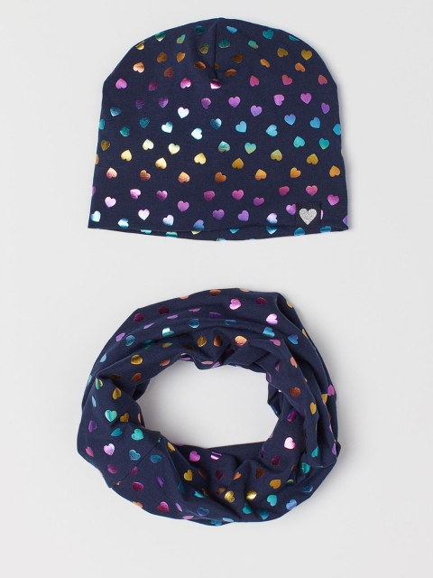 H&M Girls Blue Printed Hat And Tube Scarf