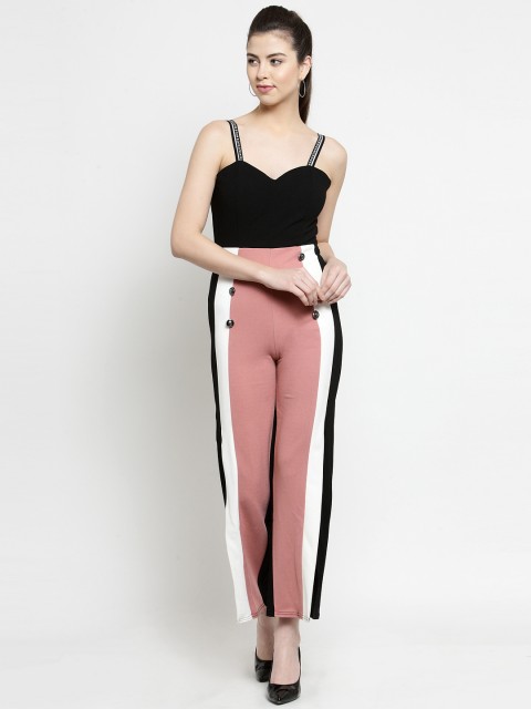 

Everlush Women Black & Pink Striped Jumpsuit