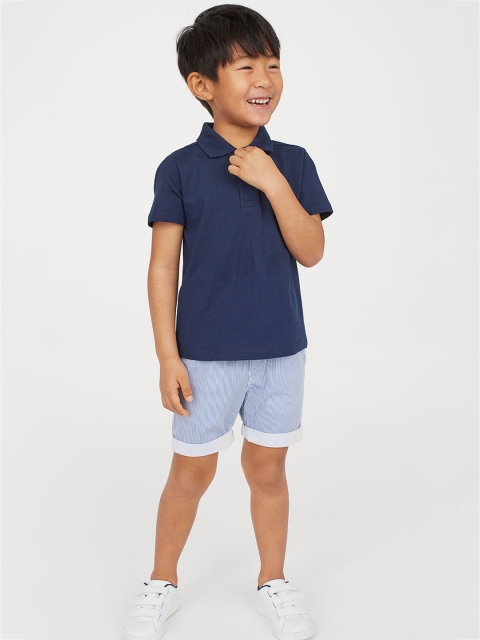 H&M Boys Blue Solid Polo T-shirt