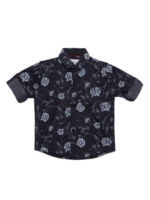 

Aj DEZInES Boys Navy Blue & White Regular Fit Printed Casual Shirt