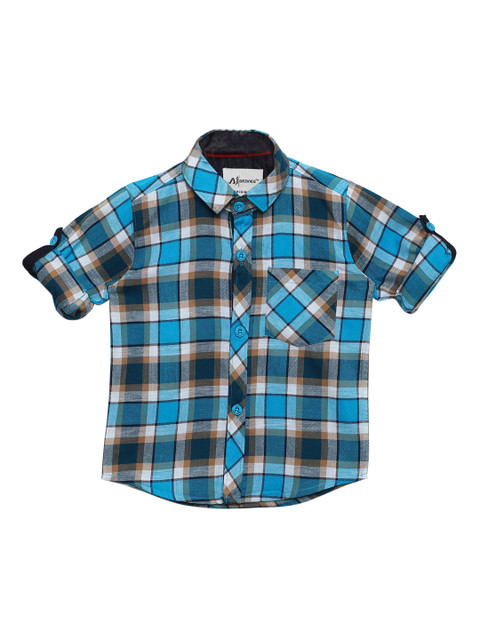 

Aj DEZInES Boys Blue & Brown Regular Fit Checked Casual Shirt