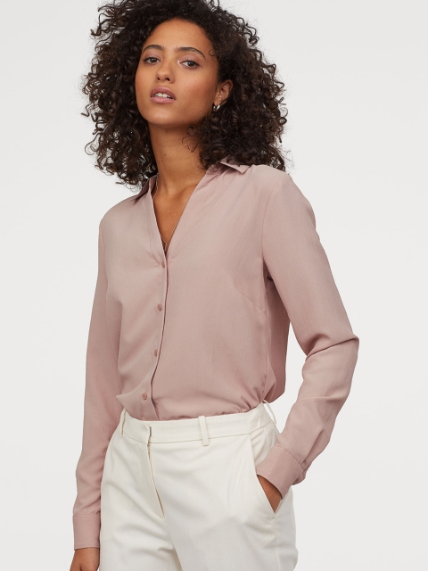 

H&M Women Pink Solid V-Neck Blouse