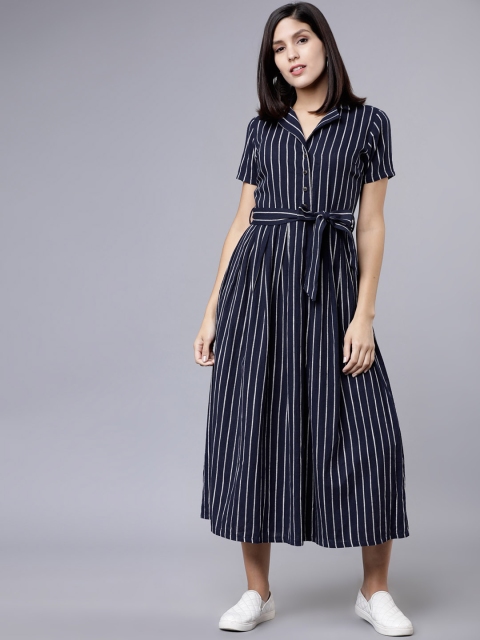 

Tokyo Talkies Women Navy Blue & White Shirt Dress