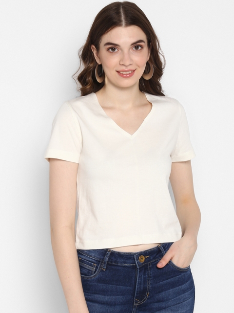 

FOSH Women White Solid Top