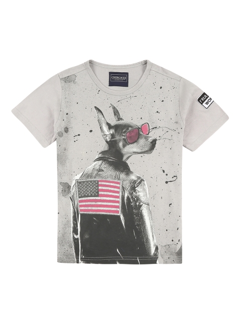 

Cherokee Boys Grey Printed Round Neck T-shirt