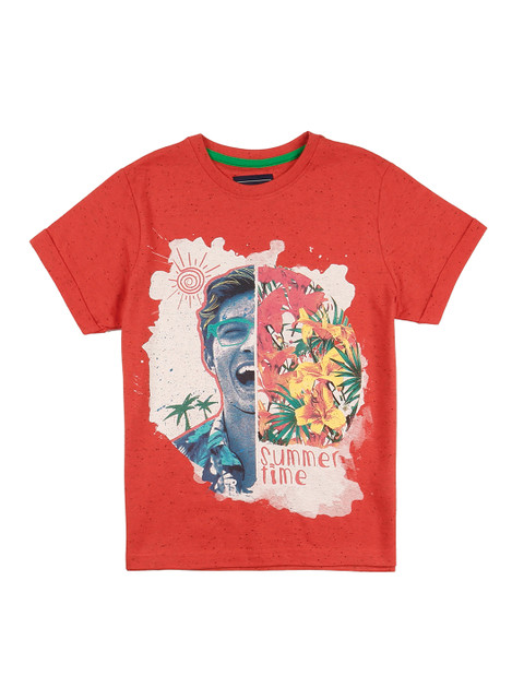 

Cherokee Boys Orange Printed Round Neck T-shirt