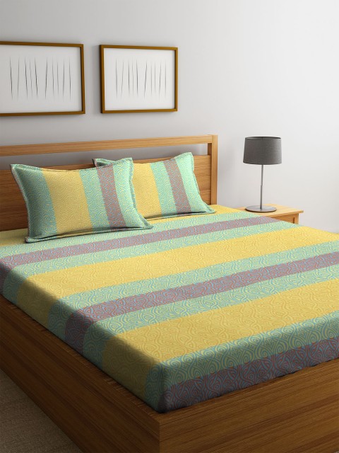 

BOMBAY DYEING Yellow & Blue Ethnic Motifs 110 TC Cotton 1 Queen Bedsheet with 2 Pillow Covers
