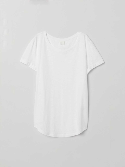 

H&M Women White Solid Slub jersey T-shirt