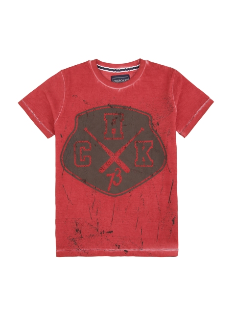 

Cherokee Boys Red Printed Round Neck Pure Cotton T-shirt
