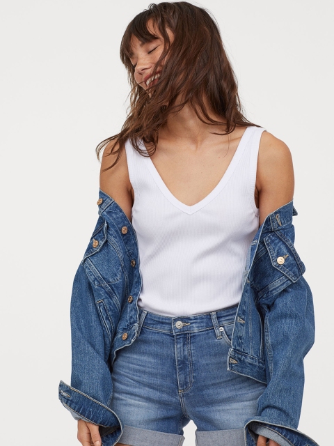 

H&M Women White V-neck Cotton Vest Top