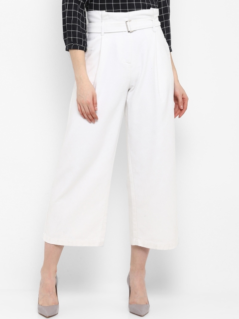 

FOSH Women White Loose Fit Solid Culottes