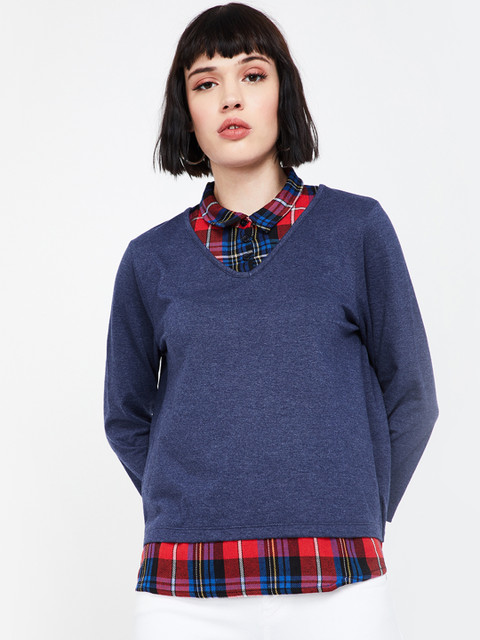 

Fame Forever by Lifestyle Women Blue Checked Shirt Style Top