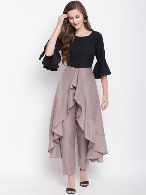 

Vastrachowk Women Black & Taupe Colourblocked Kurta with Trousers