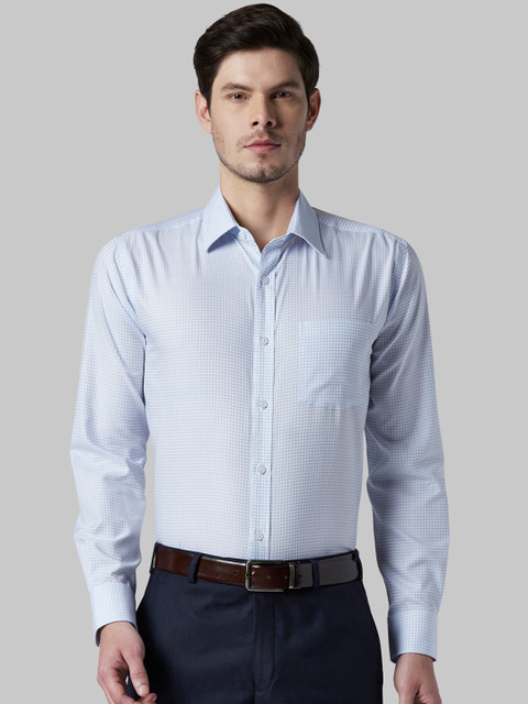 

Park Avenue Men White & Blue Regular Fit Checked Formal Shirt