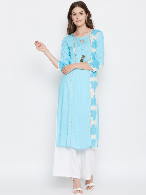 

Prakhya Women Blue Printed Straight Kurta