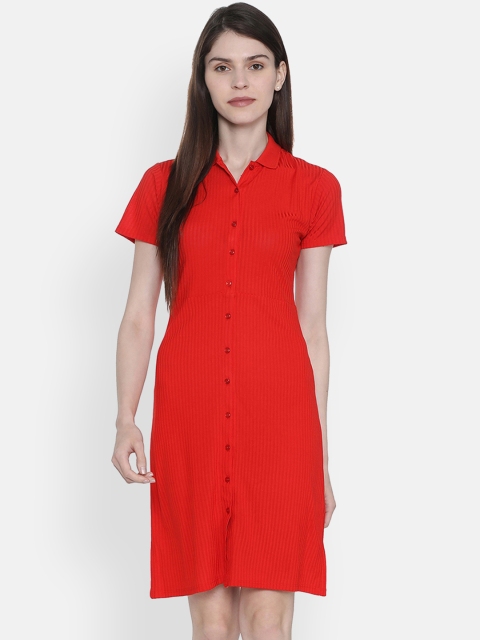 

People Women Solid Red Solid Shirt Dress
