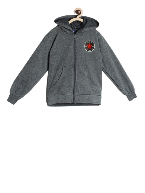 

SWEET ANGEL Kids Grey Melange Solid Hooded Sweatshirt