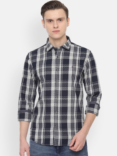 

Louis Philippe Jeans Men Navy Blue Slim Fit Checked Casual Shirt