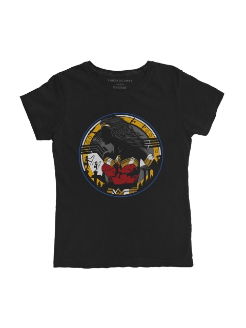 

THREADCURRY Girls Black Printed Round Neck T-shirt