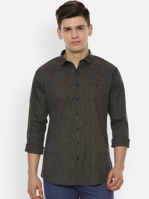 

V Dot Men Olive Green Slim Fit Printed Casual Shirt