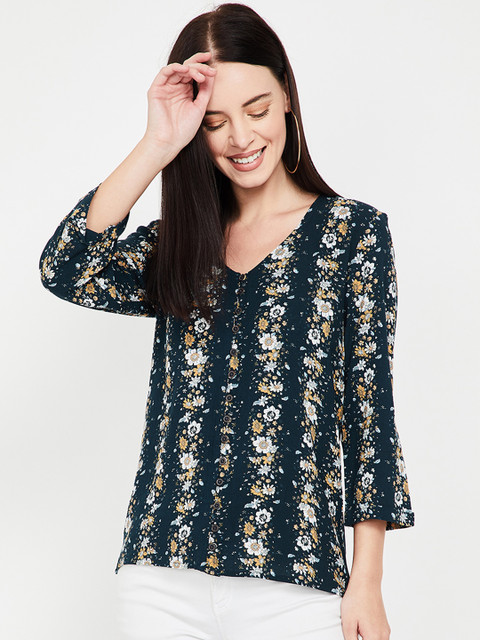 

CODE by Lifestyle Women Teal Green Printed High-Low Top