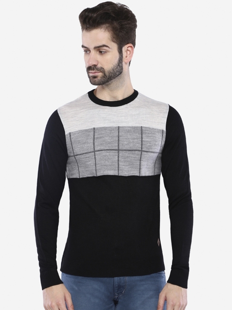 

Duke Men Black & Grey Melange Colourblocked Sweater