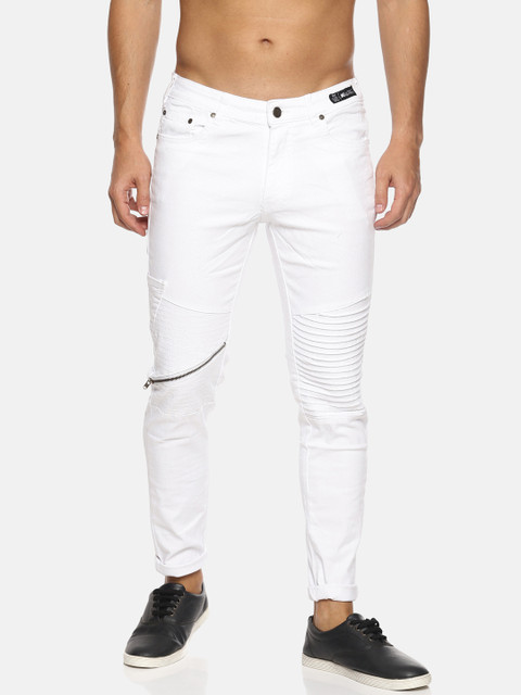 

KULTPRIT Men White Skinny Fit Mid-Rise Clean Look Stretchable Jeans With Pintucks And Zip