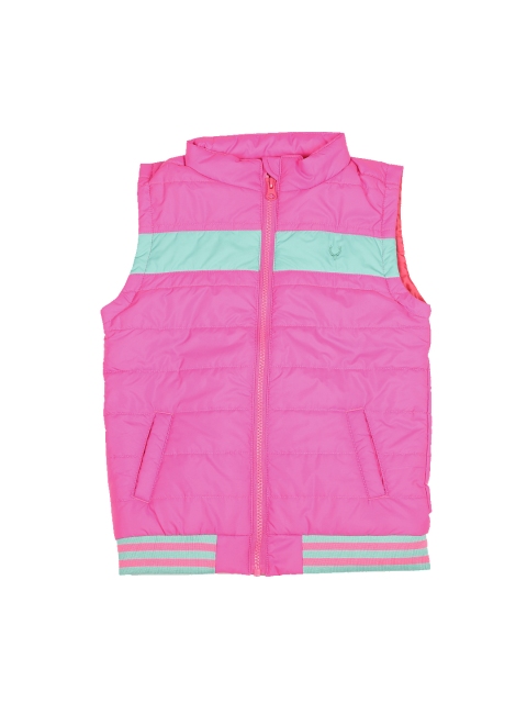 

Allen Solly Junior Girls Pink & Sea Green Colourblocked Padded Jacket
