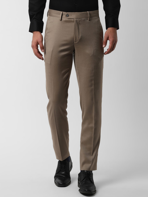 

Peter England Men Beige Slim Fit Self Design Formal Trousers