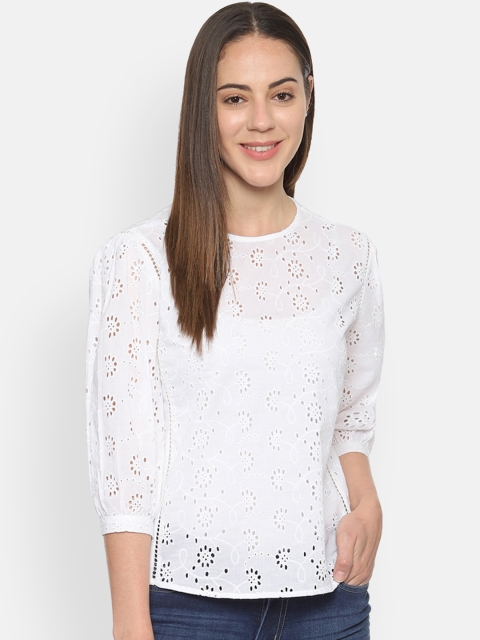 

Van Heusen Woman White Self Design Pure Cotton Top